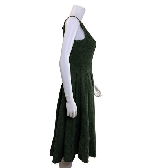 Modcloth x Collectif Dress Size XS US 4 UK8 Herringbone Fit Flare Green Pockets - Picture 2 of 10
